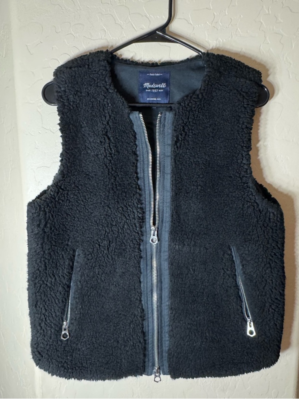Madewell Black Sherpa Fleece Zip Vest Cozy Teddy Pocket Layering Medium